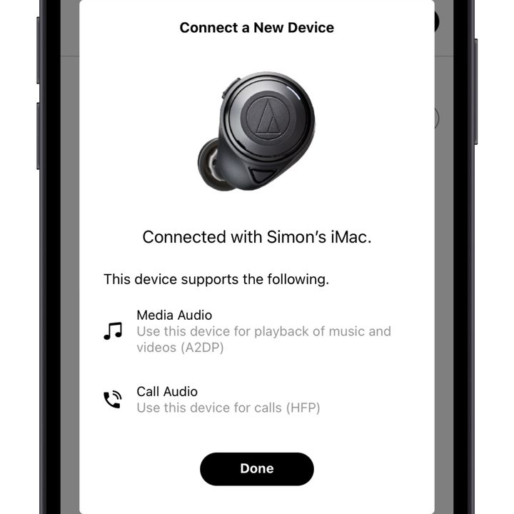 A-T Connect app showing the connect new device confirmation screen.
