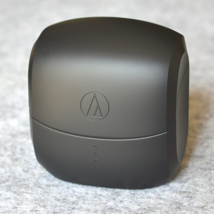Audio-Technica ATH-CKS50TW wireless earbuds' charging case seen from the front.
