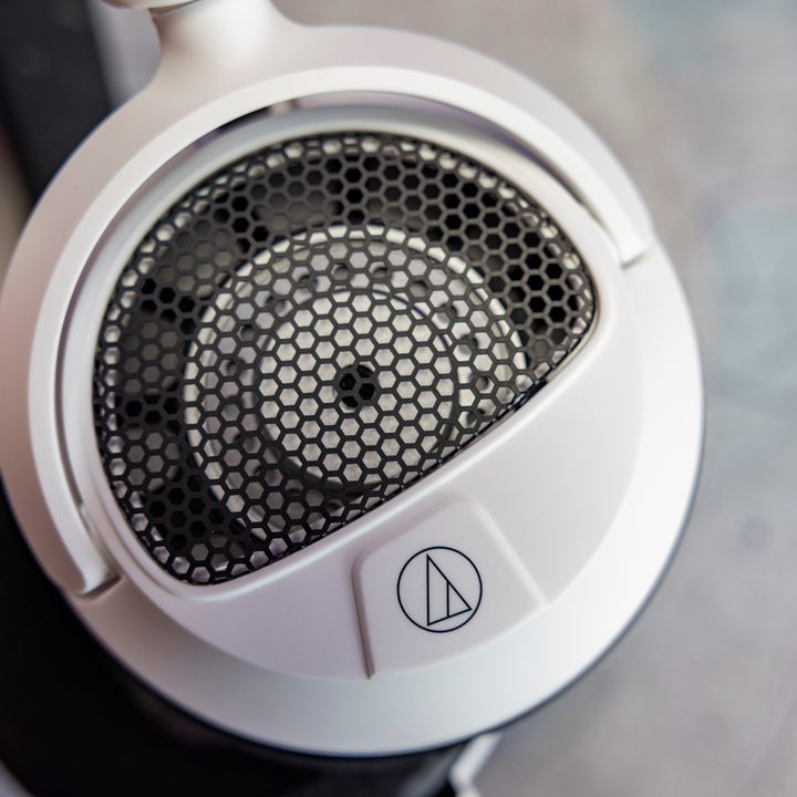 Close-up of an earcup on the Audio-Technica ATH-GDL3 open-back gaming headphones.