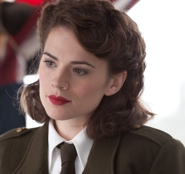 Peggy Carter looking serious in Captain America: The First Avenger.