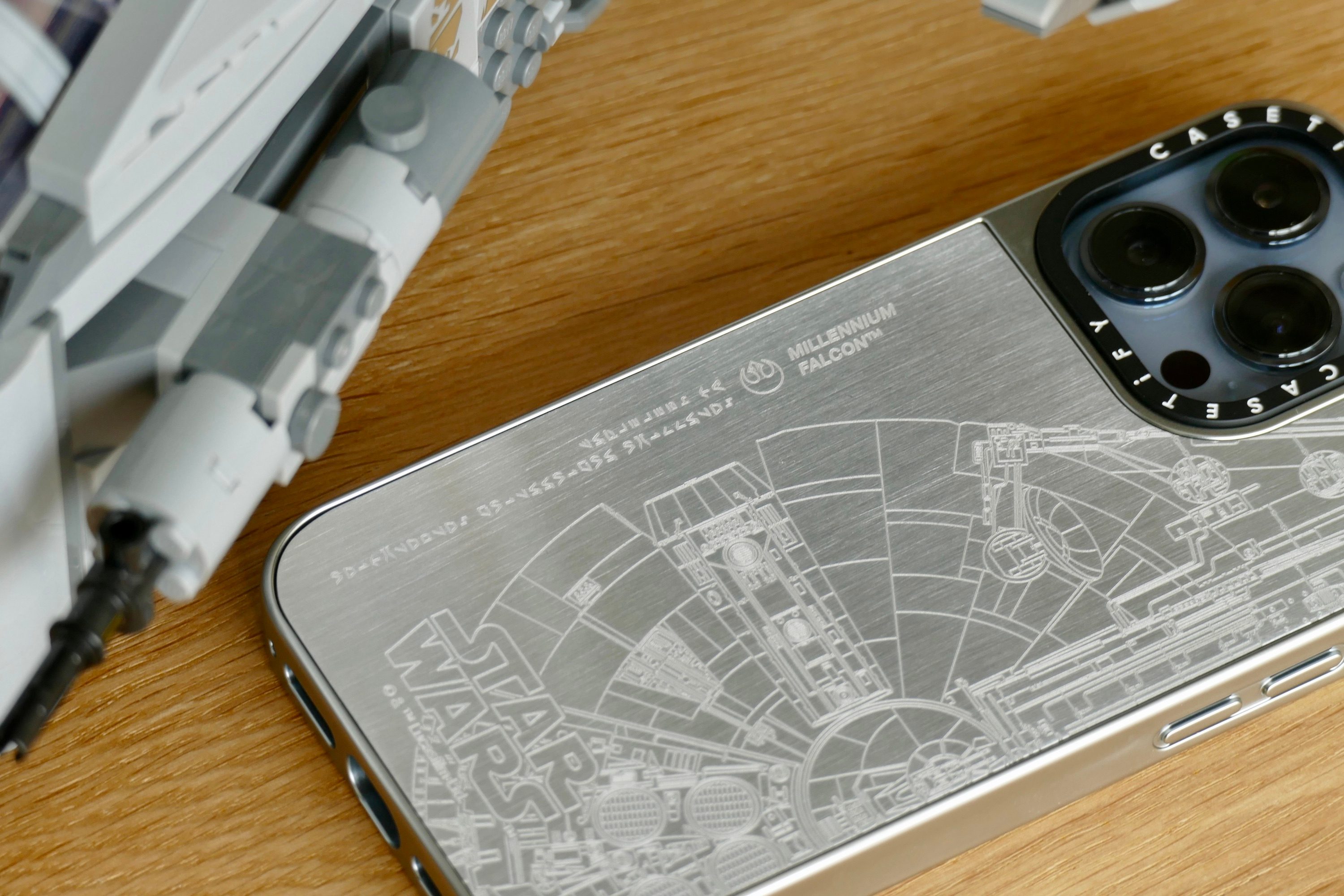 The back of Casetify's metal Millennium Falcon case.