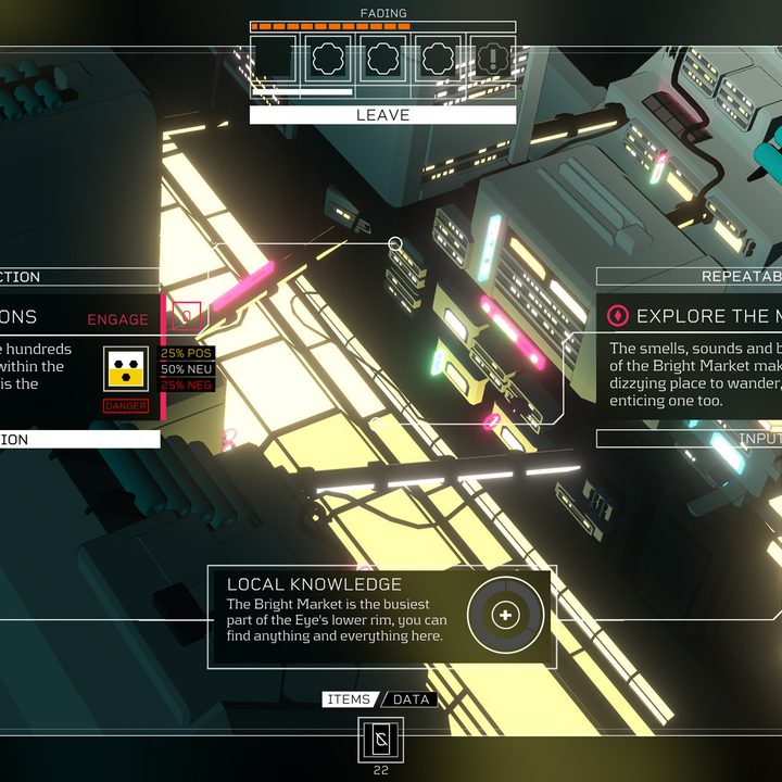 A list of dialogue options appears in Citizen Sleeper.