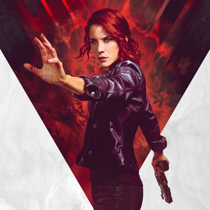 Jesse Faden holding her gun and using her powers in Control promo art.