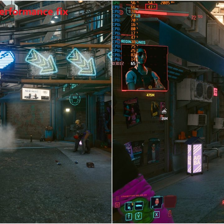 A comparison screenshot with mods on or off.