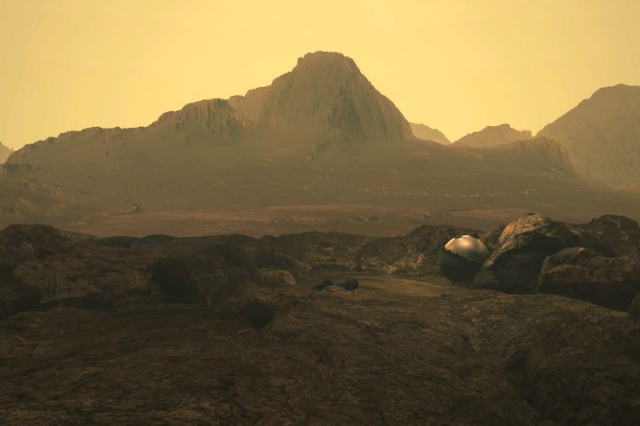 Davinci+ sits on Venus's surface in this artists render.