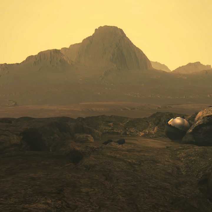 Davinci+ sits on Venus's surface in this artists render.