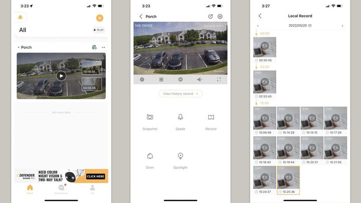 Various screens from the Defender Guard app.