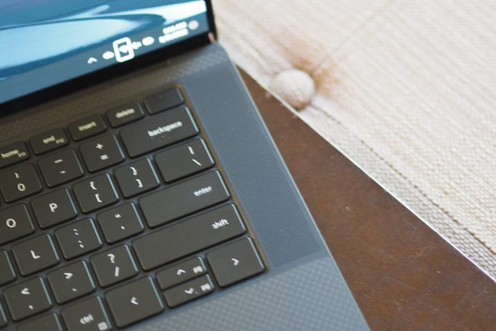 Dell XPS 15 9520 top down view showing speaker.