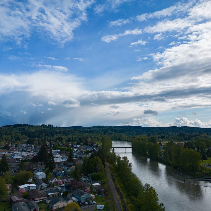 A small town next to a river.