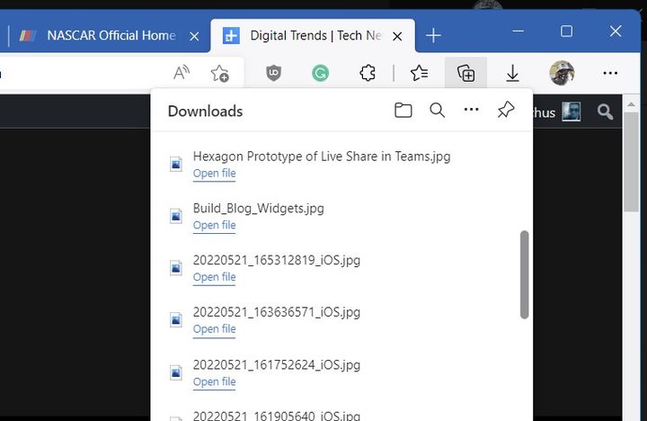 the downloads menu in Microsoft edge.