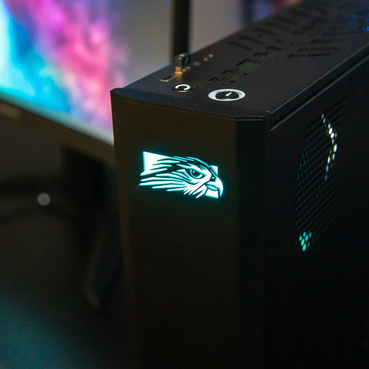 Falcon Northwest Tiki PC showing the logo.