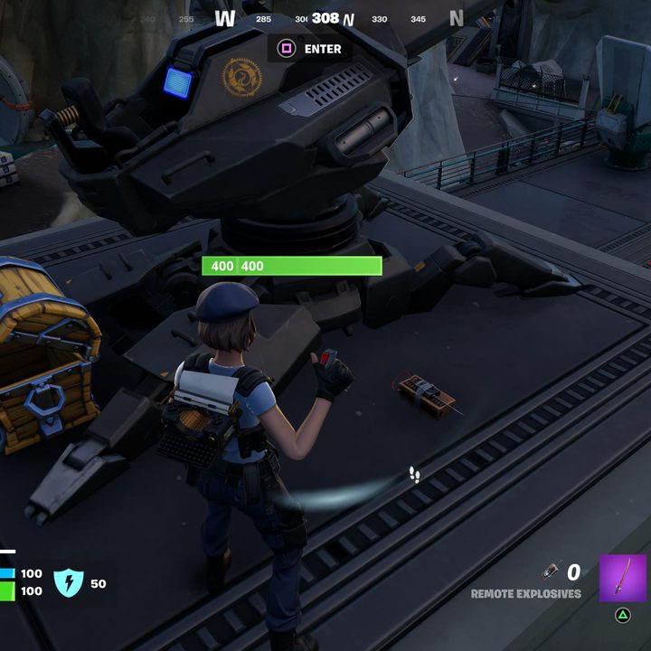 Destroying turret with C4 in Fortnite.
