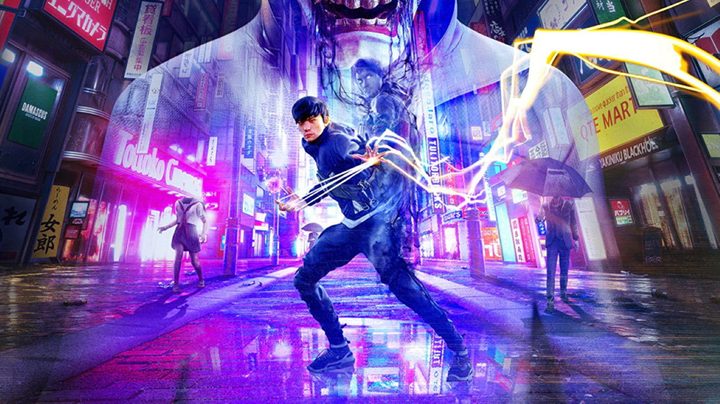 Akito with KK and the neon colors of Tokyo and invading spirits.