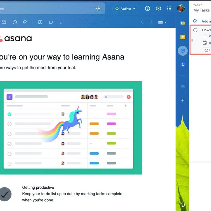 Task created in Gmail from an email.