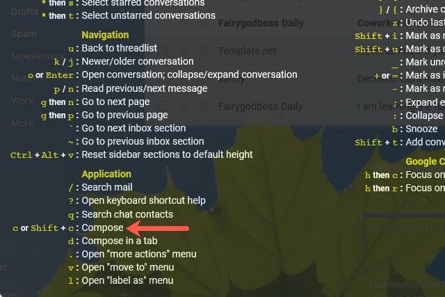 Custom shortcut in the Gmail keyboard shortcut list.