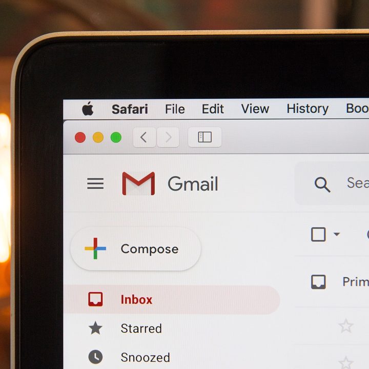 Gmail inbox in Safari on a laptop.