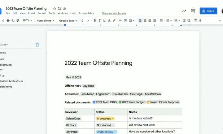 Google's Doc smart summaries.