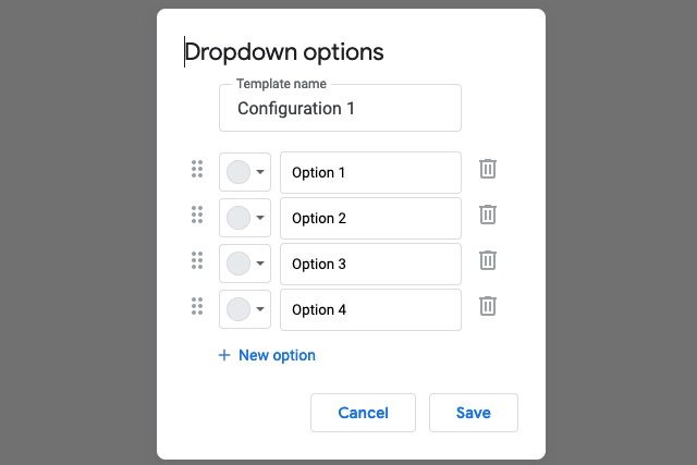 Custom drop-down list configuration in Google Docs.