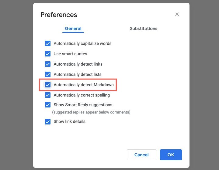 Detect markdown feature in Google Docs.