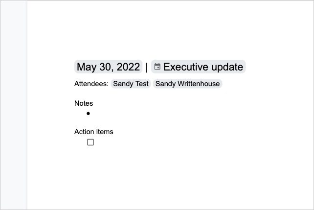 Meeting notes template in Google Docs.