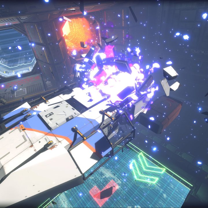 A spaceship explodes in Hardspace: Shipbreaker.