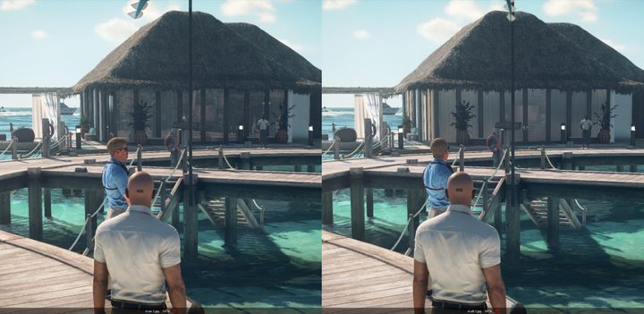 Agent 47 standing in the Maldives in Hitman 3.