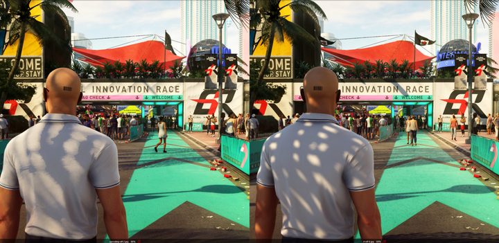 Ray tracing shadow comparison in Hitman 3.