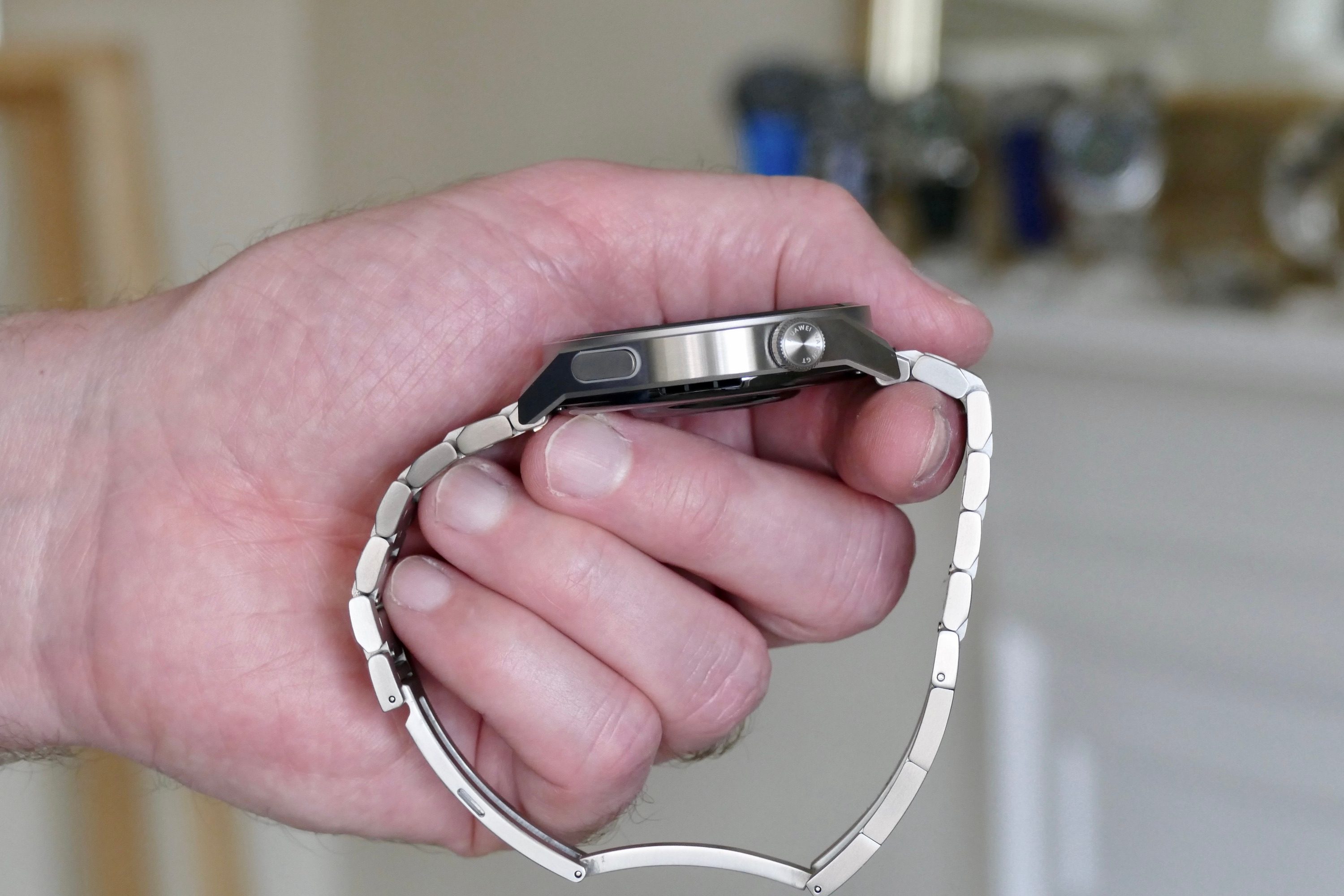 Huawei Watch GT 3 Pro seen from the side.