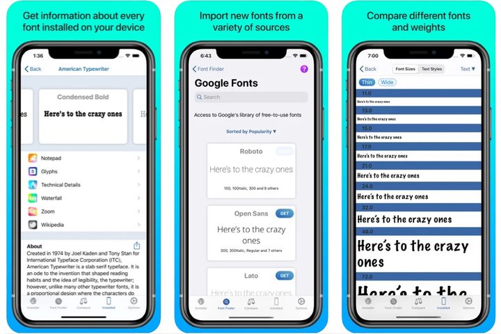 iFont screen shots for iPhone.