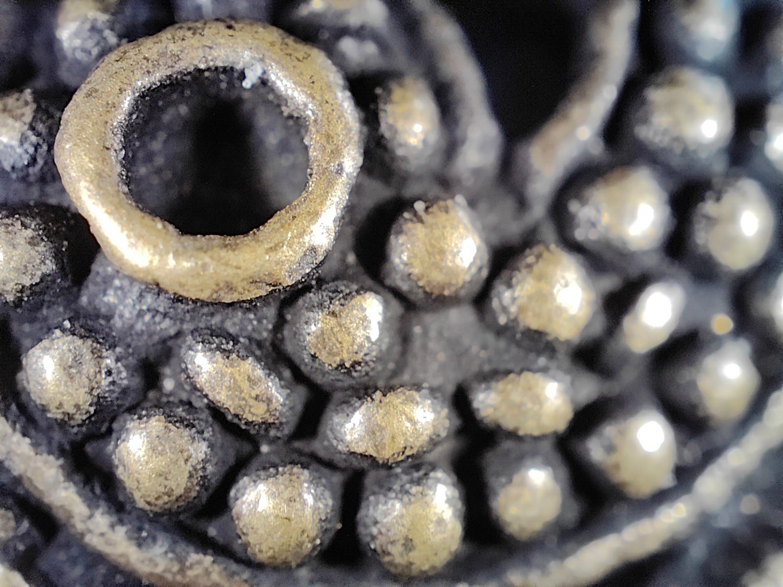 Macro view of a germal silver earrring photographed with the Realme GT 2 Pro's microscope camera.