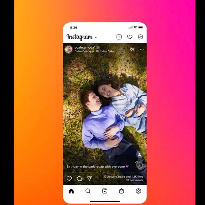 Instagram's full-screen app format on a colorful background.