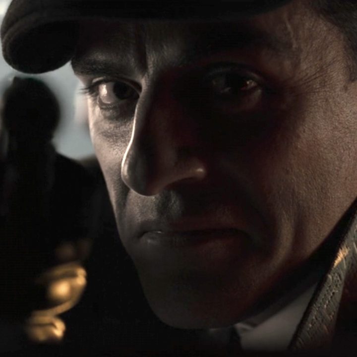Jake Lockley in the Moon Knight finale aiming a gun at Arthur Harrow.