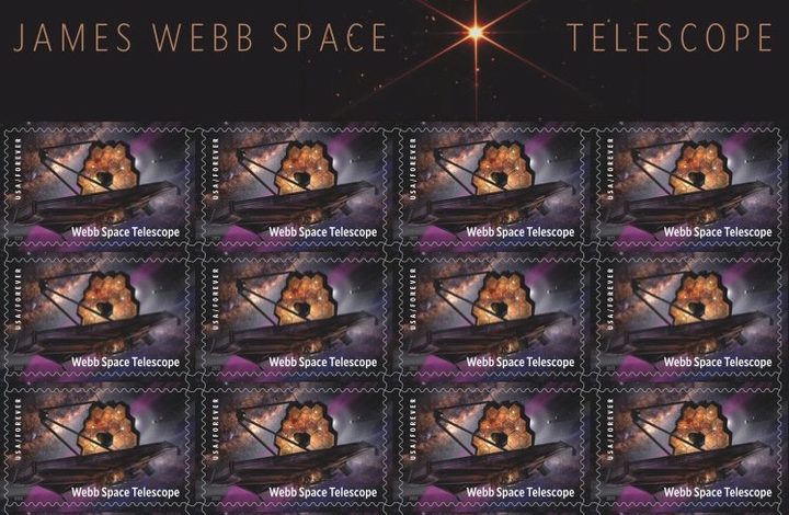 Stamps showing the James Webb Space Telescope.