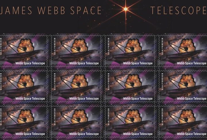 Stamps showing the James Webb Space Telescope.