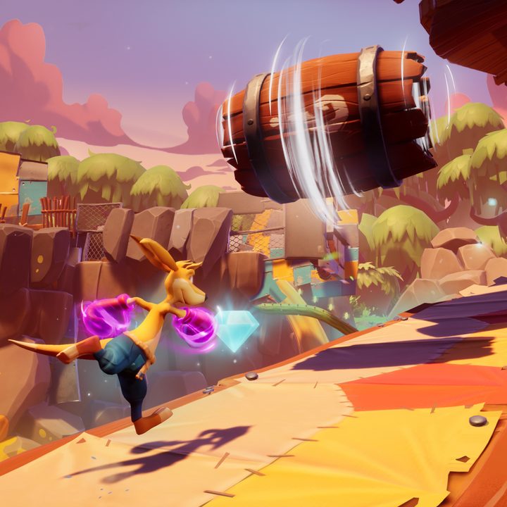 Kao punches a barrel in Kao the Kangaroo.