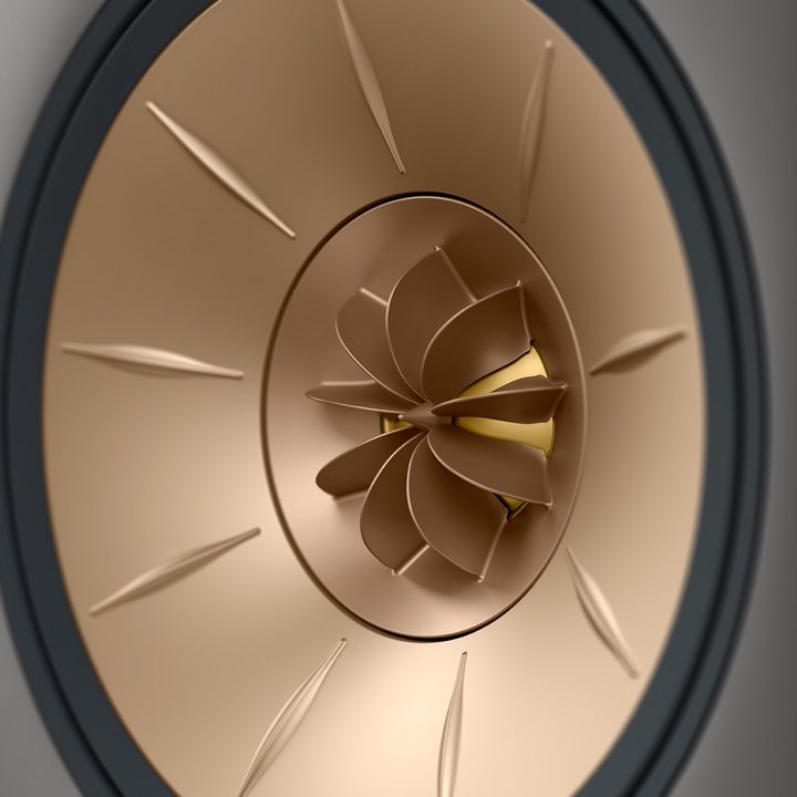 A close-up of the Uni-Q driver from the front of a KEF LS60 Wireless Speaker.