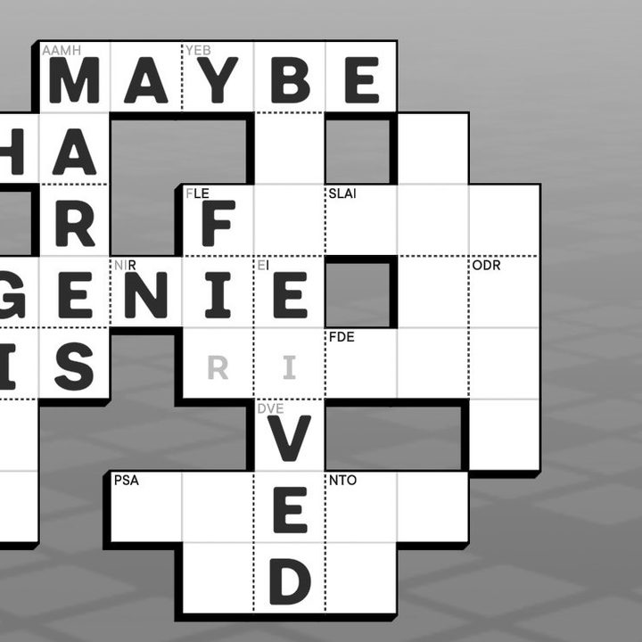A Knotwords puzzle is shown half-solved.