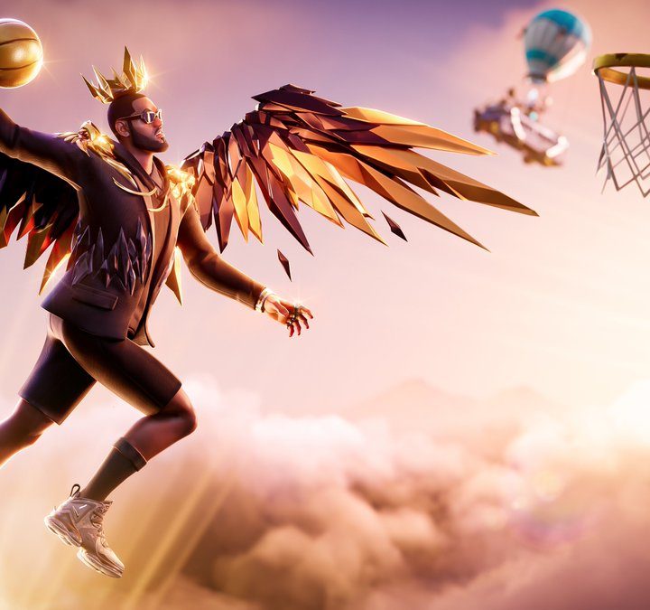 LeBron James shooting basket in Fortnite.