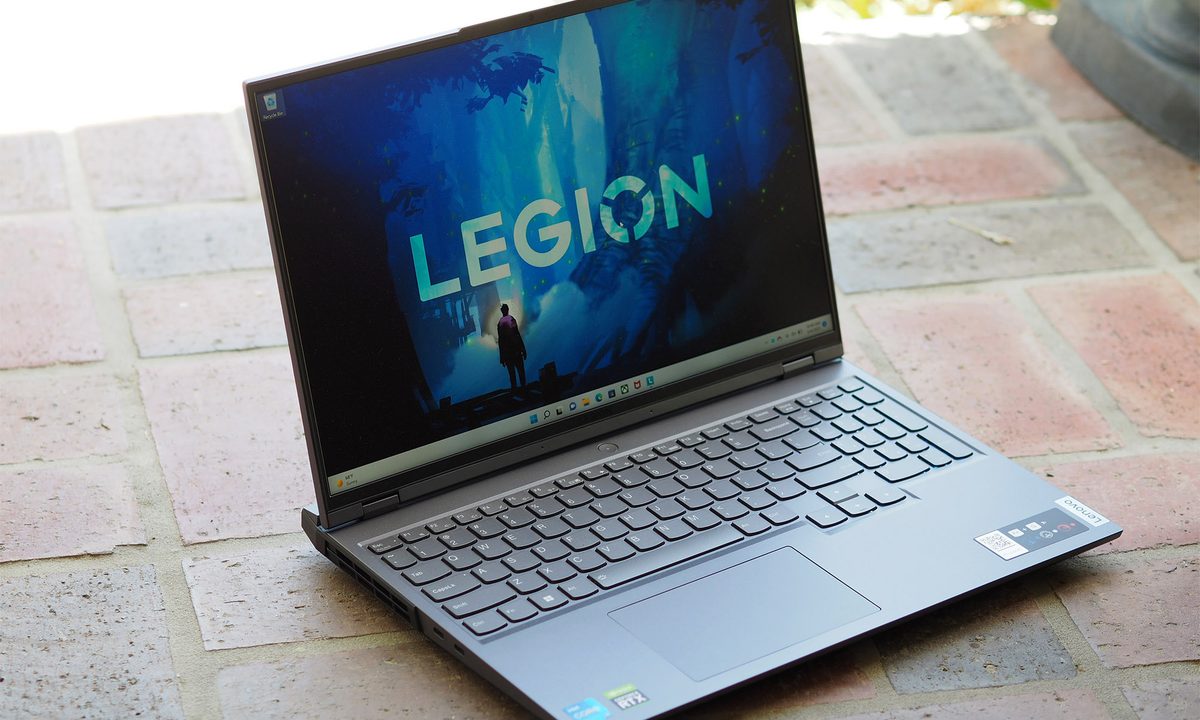 The Lenovo Legion 5i Pro sitting at an angle.
