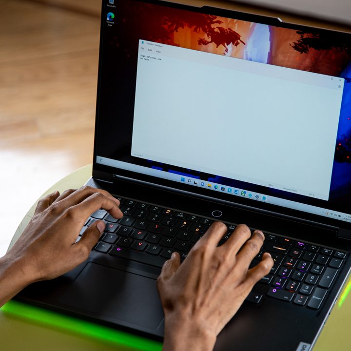 Hands on the keyboard of the Lenovo Legion 7.