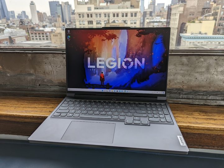 The Lenovo Legion 7 on a window sill.