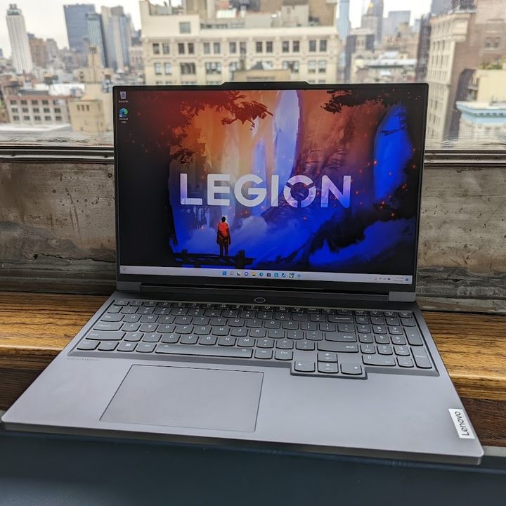 The Lenovo Legion 7 on a window sill.