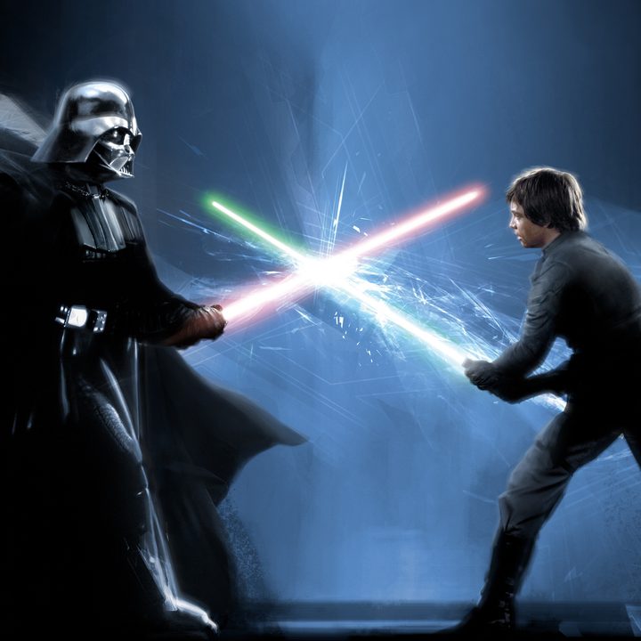 A Star Wars: The Cinematic Vision image featuring Darth Vader and Luke Skywalker.