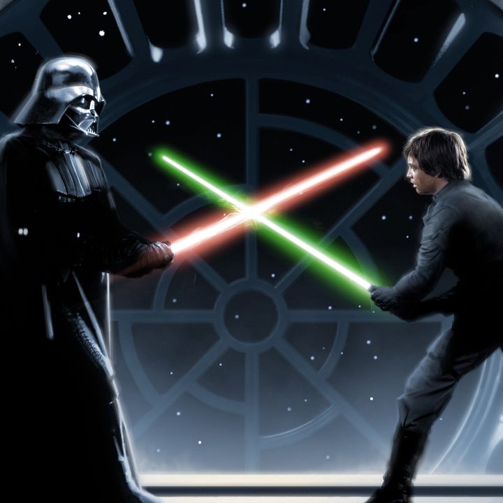 A Star Wars: The Cinematic Vision image featuring Darth Vader and Luke Skywalker.