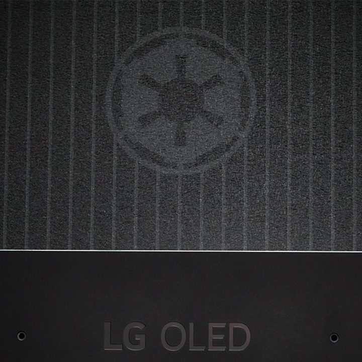Limited edition Star Wars LG C2 OLED Evo TV back panel close-up featuring an Imperial crest