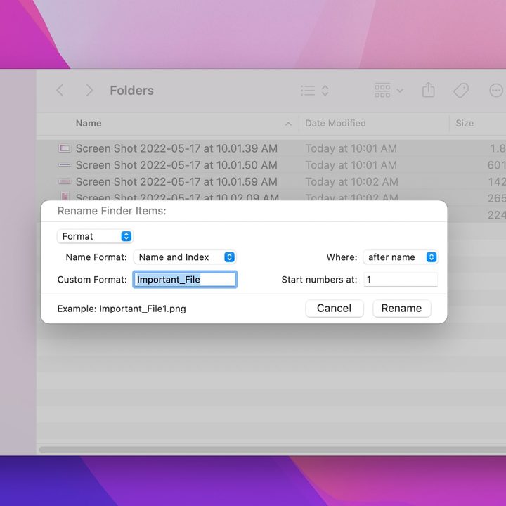 Renaming files in the finder in macOS