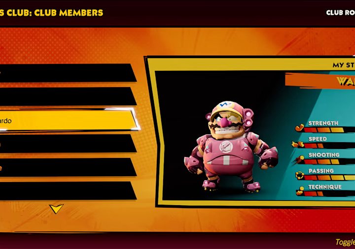 A player customizes their club in Mario Strikers: Battle League.