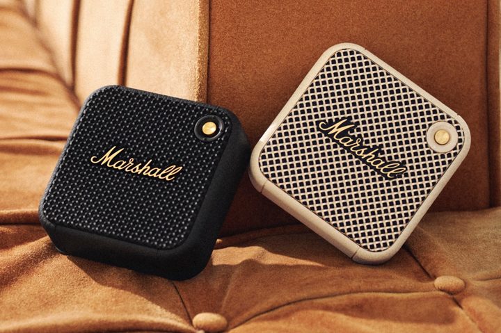 Marshall Willen Bluetooth speaker seen in black and cream colors.