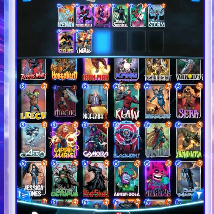 Deck of cards in Marvel Snap.