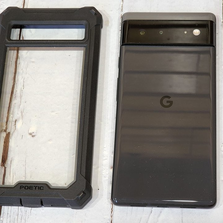 Pixel 6 next to a Pixel 6A case.